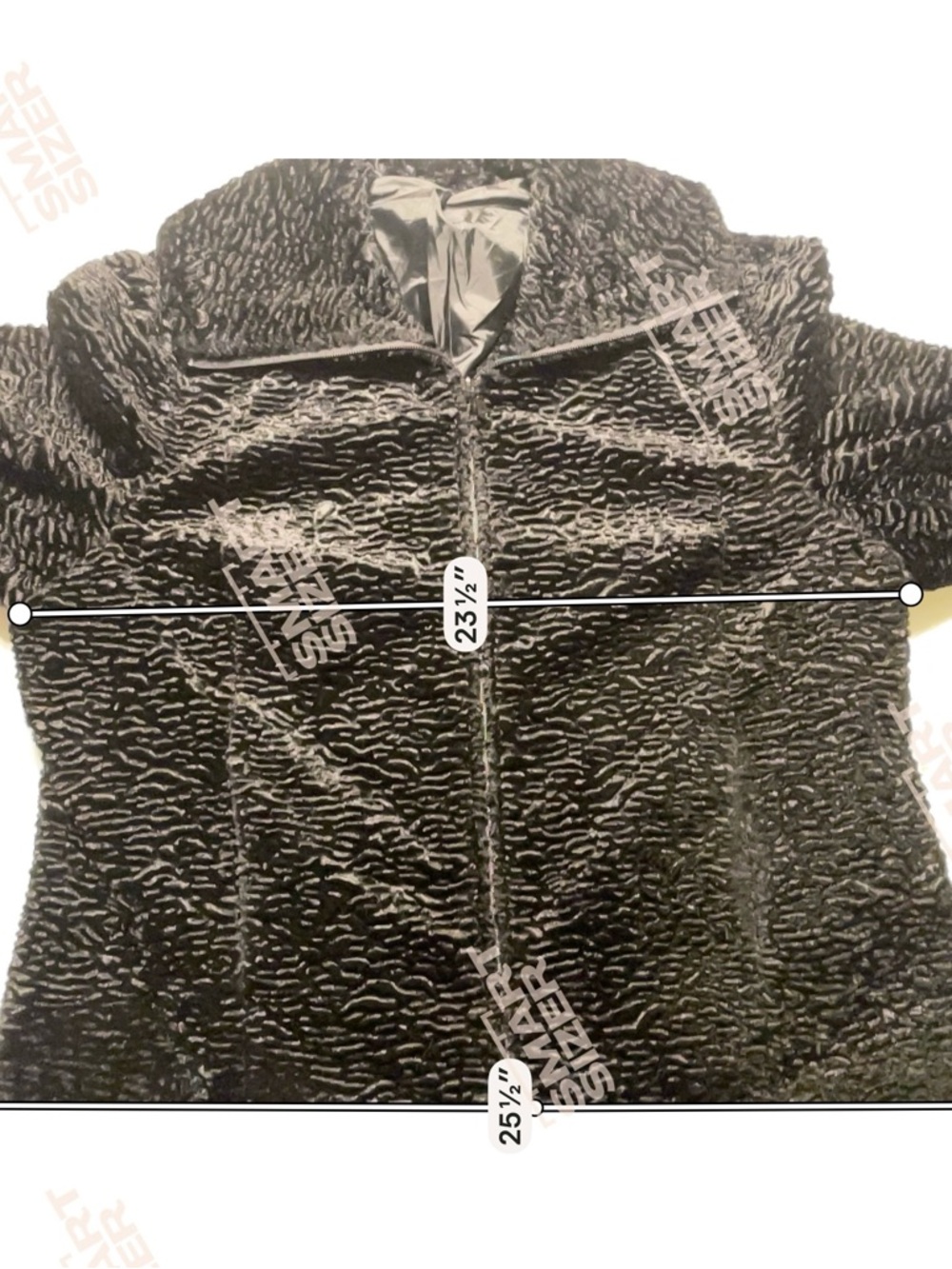 Vintage Black Persian Lamb Faux Fur Jacket Curly Swirl Plush Coat Heavy Warm - Picture 7 of 7